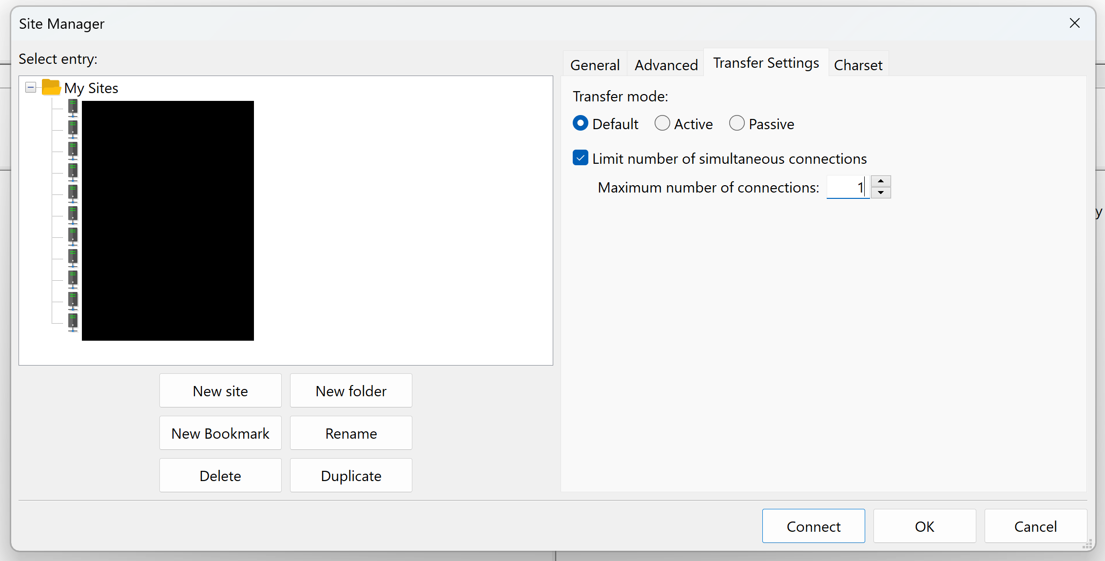 FileZilla Transfer Settings Screenshot